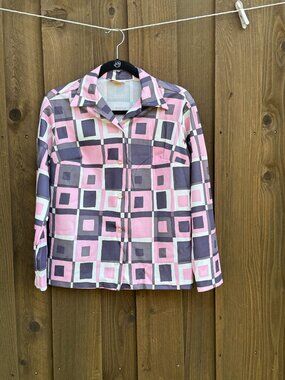 Vintage Bradley Geometric Knit Blouse 13/14 Button Front Long Sleeve